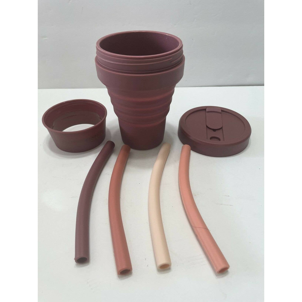 Stojo Collapsible Travel Cup For Tea & Coffee Hot Cold With 4 Reusable Straws